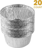 PLASTICPRO 3.5'' Inch Round Ramekins Muffin Cups Tin Foil Cupcake Pans Disposable Aluminum, Freezer & Oven Safe Pack of 20