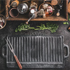 ProSource 2-in-1 Reversible 19.5” x 9” Cast Iron Griddle with Handles, Preseasoned & Non-Stick for Gas Stovetop, Oven and Open Fire.