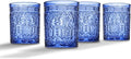 Godinger Old Fashioned Whiskey Glasses, Drinking Glasses, Vintage Decor, Glass Cups, Water Glasses, Cocktail Glasses - Jax Collection, 12oz, Blue, Set of 4