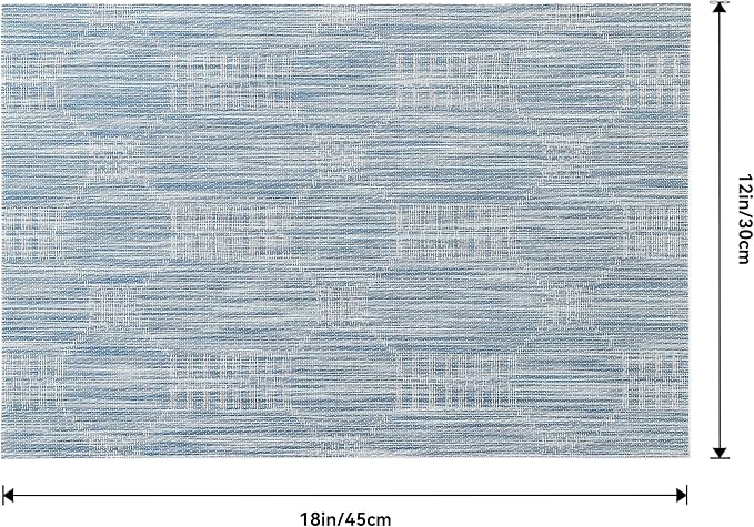 Leetaltree Jacquard Blue Placemats Set of 8 - Heat Resistant Non-Slip Place mats for Dining Table, Washable Durable PVC Vinyl Woven Table Mats(Jacquard Blue, 8)