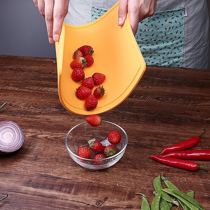 Liflicon Silicone Thick Cutting Boards Mats Set of 3pcs Foldable & Flexible Design Juice Grooves Easy Grip Handle Dishwasher Safe for Kitchen,BPA free Silicone Cutting Mats-Yellow