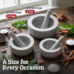 Priority Chef Heavy Duty Large Mortar and Pestle Set, Hand Carved from Natural Granite, Make Fresh Guacamole, Pesto, Stone Grinder Bowl, Herb Crusher, Spice Grinder, 6.3 Inches Wide, 2 Cup - Grey