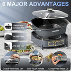 Stariver Hot Pot Electric with Divider, Large 6L Nonstick Double-Flavor Electric Shabu Shabu Pot, 1500W Hotpot with 3 Power Settings, Perfect for Family Dinners & Parties