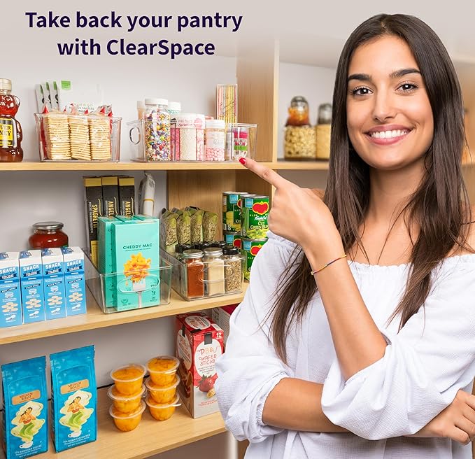 ClearSpace Plastic Pantry Organization and Storage Bins with Removable Dividers – Perfect Kitchen Organization or Kitchen Storage – Refrigerator Organizer Bins, Cabinet Organizers (2 Pack)
