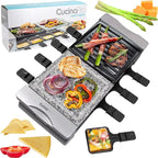 Electric Cheese Raclette Table Grill w Nonstick Grilling Plate & Cooking Stone- Indoor Smokeless Korean BBQ 8 Person Tabletop Cooker Hotplate- Melt or Grill Meat, Veggies for Home Dinner Party or Apps