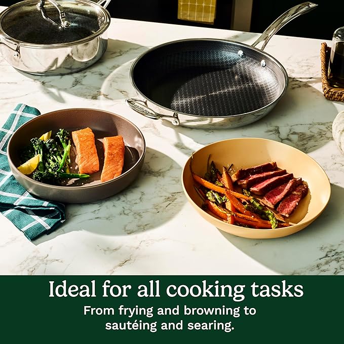 Cuisinart FusionPlus Hybrid Nonstick Stainless Steel Cookware, 10.25-Inch Deep Fry Pan Skillet with Cover, PFAS-Free PURELYSEAR Ceramic Technology, Scratch Proof, Cool Grip Handles, Dishwasher Safe