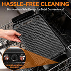 Baker’s Friend Indoor Searing Grill & Griddle, Electric Griddle with 2 in 1 Indoor Grill and Griddle Plate Indoor Grill with Removable Plate & Lid, Silicone Mold, Dishwasher Safe, Graphite