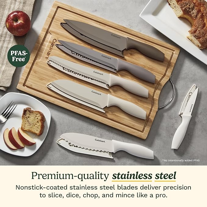 Cuisinart Advantage 12-Piece Kitchen Knife Set, Professional-Quality Nonstick Coated Stainless Steel Knives with Covers, Nonstick Color Coating for Easy Slicing, Ergonomic Handles, G1022-12N