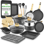 NutriChef 22‑Piece Non‑Stick Ceramic Pots and Pans Set – For All Cooktops Including Induction – PTFE & PFAS Free, Includes Bakeware & Utensils
