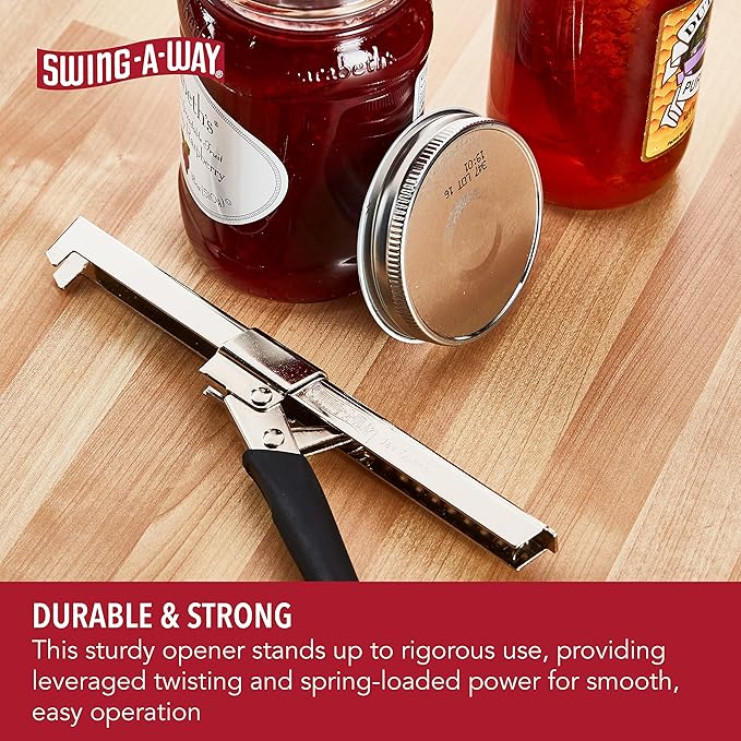 Swing-A-Way Comfort Grip Jar Opener, 7.5-Inch, Adjustable Multifunctional Stainless Steel Can Opener with Gripper, Arthritis Friendly Soft Rubber Grip Handle, Kitchen Accessories (Black)