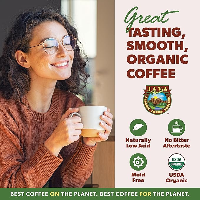 Low Acid Organic Coffee – Whole Bean, Mold-Free & Stomach Friendly by Java Planet, Colombian Single Origin, Medium Dark Roast, Smooth Full Flavored, 5LB Bag