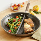 Anolon Advanced Home Hard Anodized Nonstick Divided Grill and Griddle Pan, 12.5 Inch, Bronze