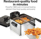 Hamilton Beach Electric Deep Fryer with 3 Baskets and Lid, 4.5 Liters / 19 Cups Oil Capacity, Temperature Control, View Window, Professional Style, 1800 Watts, Stainless Steel (35034)