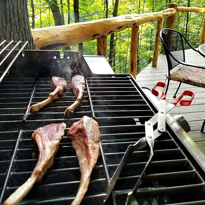 Shark BBQ Steak Grill Tongs - 17 inch Red. Professional outdoor grilling utensil. Long reach Barbeque Grilling Tongs. Ideal for steak, fish, burger, and sausage