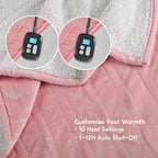 Electric Heated Blanket Queen Size - 84"x90", Soft Flannel Heating Blanket, 10 Heating Levels, 1-12 H Auto Shut Off, Dual Controllers, Breathable Warm and Washable for Bed, Light Pink