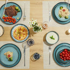 Pokini 24 Piece Stoneware Dinnerware Set for 8, Reactive Glaze Plates and Bowls Sets | Designed for Holiday Dinners, Thanksgiving, Party Hosting | Durable Irregular Coastal Design, Green Black