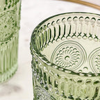Kate Aspen Vintage Ribbed Green Drinking Glasses Set of 6-13 oz Colored Embossed Glass Cups for Water, Iced Tea, Cocktails - Perfect Holiday Drinkware, Christmas Entertaining & Gift Set
