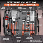 SpartaSake (24-Pack) Premium Stainless Steel BBQ Grilling Accessories with Black Handles - Barbecue Gill Accessories Set for Blackstone Griddle - Outdoor Camping Grill Set for BBQ for Dad Men Women