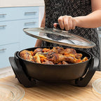 Moss & Stone Round Electric Skillet with Lid – 12x12 Inch Aluminum Nonstick Electric Frying Pan 5Qt, Adjustable Temperature Control, Vented Glass Lid, Dishwasher Safe, Heat-Resistant Handles