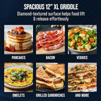 Blue Diamond Hybrid Nonstick Stainless Steel 12" Griddle Pan, XL Skillet, PFAS-Free Ceramic Diamond Bond Searing, Pancakes & Omelets, Dishwasher Safe, Stay-Cool Handle, Induction Ready, All Cooktops