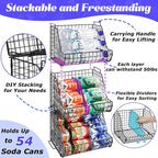 Stacking Can Dispensers 3 Tier with 3 Divider, Large Pantry Can Organizer, Beverage Drink Pop Soda Can Storage Basket, Can Holders for Pantry, Canned Food Rack Wire Bins for Kitchen Cabinet (3-Pack)