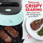 Dash Tasti-Crisp™ Air Fryer - AirCrisp® Technology - Compact Design with Adjustable Temperature Control - Nonstick Fry Basket & Auto Shut-Off Feature - 6 Quarts - Aqua