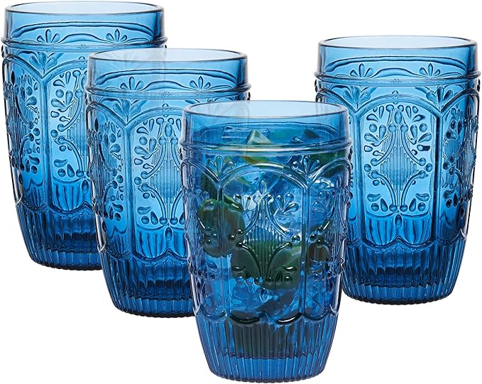 Fitz & Floyd Fitz and Floyd Trestle Highball Tumbler Cups, Set of 4, Blue