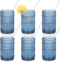 KMIGRUAN Large Hobnail Drinking Glasses Set of 6, 15oz Blue Vintage Glassware, Embossed Glass Cups, Water Tumbler, Highball Glasses For Beer, Juice And Various Mixed Drinks