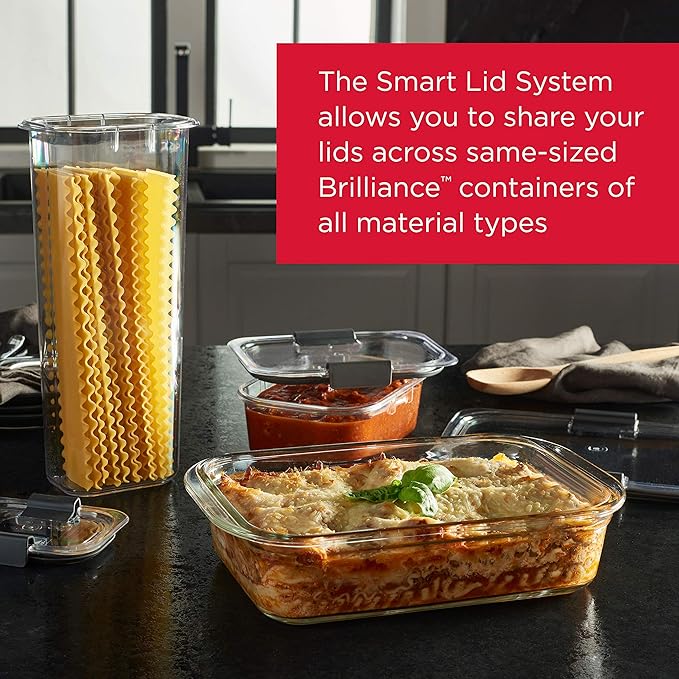 Rubbermaid Brilliance Glass Food Storage Containers, 3.2 Cup, Set of 4, BPA-Free, Leak-Proof, Clear