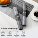 Leetaltree Grey with White Striped Placemats Set of 12 - Heat Resistant Non-Slip Place mats for Dining Table, Washable Durable PVC Vinyl Woven Table Mats（Grey Stripe, 12）