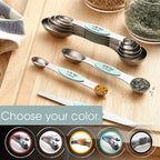 Spring Chef Stainless Steel Magnetic Measuring Spoons Set of 8 with Leveler, Metal Teaspoon & Tablespoon Measuring Spoons, Fits in Spice Jars, Kitchen Gadgets for Baking & Cooking - Set of 2 - Mint