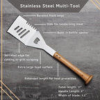 Baseball BBQ | 'Slider' Multi-Tool Spatula | BBQ Grilling Accessories & Utensils for Baseball Fans| Unique Wooden Bat Handle & Quality Stainless Steel Design | Ideal Gift for Dads or Grill Master