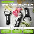 Spring Chef Vegetable Peelers for Kitchen - Stainless Steel Swivel, Y & Julienne Peelers, Potato Peelers with Soft Grip Handles, Kitchen Utensils Set of 3 for Fruits, Veggies, Apples, Carrots