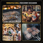 2 Set Fish Grill Baskets for Outdoor Grill Vegetables, Fish Grilling rack for Grill, BBQ Grilling Basket, Stainless steel Grill Basket for Veggies, shrimp Includes 50 skewers, Silicon Brush, and Carry Bag
