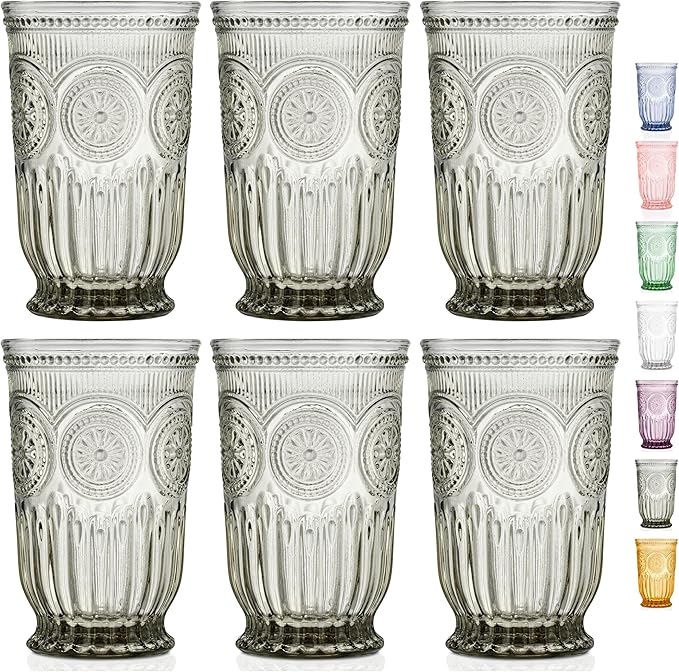 Yungala Smokey Black Highball Glasses Set of 6 —10 oz Tall Drinking Glasses