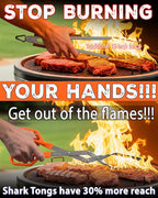 Shark BBQ Pitmaster Grill Tongs, 2X Stronger, Heavy-Duty for Big Hands & Large Cuts. Long-Reach Barbecue Grilling Tongs. Premium Stainless Steel Tong (Hunter Orange)