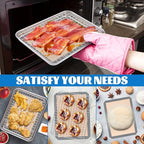 P&P CHEF 9 x 7 x 1 Inch Toaster Oven Pan with Grid Rack and Silicone Mat, Stainless Steel Toaster Oven Tray Baking Pan with Cooling Roasting Rack, Dishwasher Safe (3Pcs)