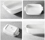 MALACASA Casserole Dishes for Oven, Ceramic Baking Dishes Set of 3, Rectangular Lasagna Pan Deep Baking Pans, Bakeware Sets with Handles Gift Set, White (13.8''/11.7''/9.4''), Series BAKE