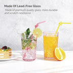 Drinking Highball Glasses Set of 4, Vintage Cross Hatch Glass Cups, 15.5oz Tall Drinking Water Glasses, Dishwasher Safe Pink Glass Tumbler Glassware for Water, Juice, Cocktail, Coffee, Whiskey