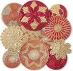 Tatuo 11 Pcs Boho Wall Basket Decor Bulrush Woven Wall Hanging Art Round Farmhouse Rustic Handmade Wicker for Summer Home, Bedroom, Living Room, Kitchen Decorations, Multi Sizes(Pink)