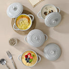 MALACASA Mini Cocotte Set - 12 OZ Ramekins with Lids and Handles, Small Casserole Dishes for Oven, Ceramic Small Baking Dish Set of 4, Microwave & Dishwasher Safe, Khaki Grey, Series TARA