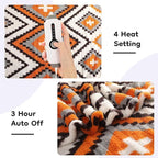 Electric Heated Throw Blanket 50"x60" - Bohemian Design with Plush Sherpa, 4 Heat Settings, 3-Hour Auto-Off, Machine Washable, for Couches and Beds, Diamond