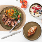 E-far Stoneware Dinnerware Sets for 8, 24 Pieces Reactive Glaze Plates and Bowls Sets, Elegant Dishes with Rustic Terracotta Clay Base, Dishwasher & Microwave Safe, Scratch Resistant, Desert Camel