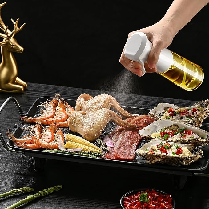 Oil Sprayer for Cooking- 200ml Glass Olive Oil Sprayer Mister, Olive Oil Spray Bottle, Kitchen Gadgets Accessories for Air Fryer, Canola Oil Spritzer, Widely Used for Salad Making, Baking, Frying,BBQ4