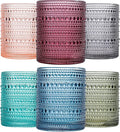 JOVGANK Colored Vintage Hobnail Drinking Glasses Set of 6, Embossed Water Tumbler 12oz, Kitchen & Bar Beaded Glass Cups, Beverage Glass Cups for Water, Beer, Juice, Housewarming and Mother's Day Gift