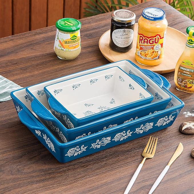 Wisenvoy Baking Dish Ceramic Lasagna Pan Casserole Dish 3-Piece Bakeware Sets Baking Dishes Baking Set Baking Dish Set