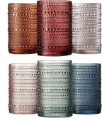 Khen Hobnail Beaded Highball Drinking Tumbler Glasses | Set of 6 | Color, Vintage Bubble Design Whiskey Glassware, Old-Fashioned, Embossed Design for Water, Wine, Cocktail Embossed, Rocks Glass