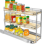 LYNK PROFESSIONAL® Élite™ Pull Out Spice Rack Organizer for Inside Kitchen Cabinets - 6" x 21" - Slide Out Drawer – Wood/Chrome Sliding Spice Organization for cabinet - Spice Racks - 6 Tier