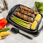 OVENTE Electric Indoor Grill with 13x10 Inch Non-Stick Cooking Surface, 1000W Fast Heat Up Power, Adjustable Temperature, Removable and Dishwasher Safe Grilling Plate and Drip Tray, Black GD1632NLB