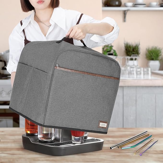 CURMIO Cocktail Machine Dust Cover Compatible with Bartesian Premium, Professional, Duet, Cocktail Maker Machine Dust Cover with Pockets for Cocktail Capsules, Gray, Patent Design